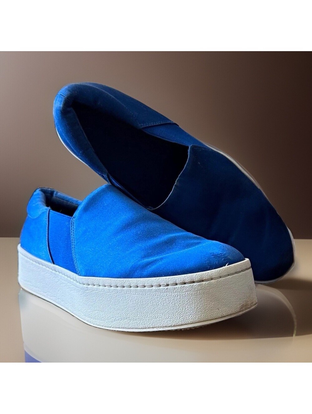 Vince Warren Sneakers Womens 7.5 Blue Satin Slip On Platform Designer Shoes